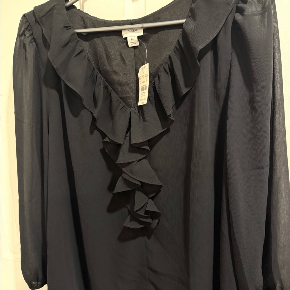 J. Crew Black Ruffled Blouse